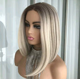 Platinum Blonde Wig Natural Lace 100% Human Hair Short Straight Bob Layers - Everyday Wigs